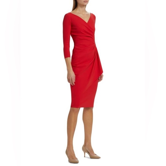 ASOS Red Deep V-neck 3/4 Sleeve Midi Dress - Picture 1 of 12